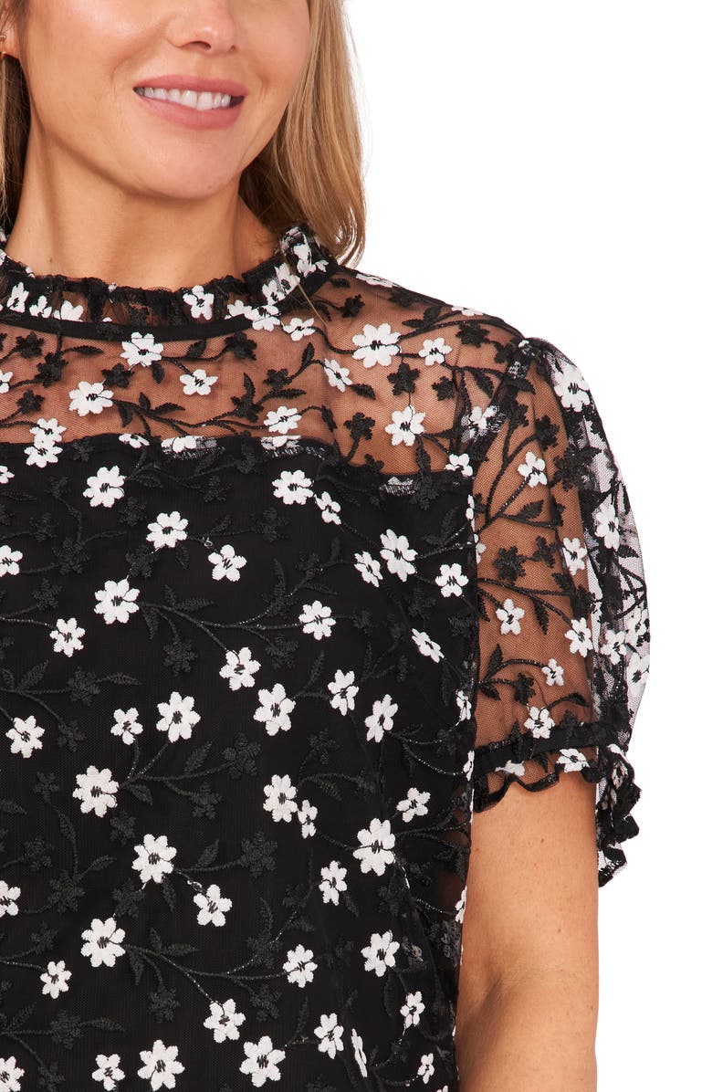 CeCe Embroidered Floral Mesh Overlay Blouse, Alternate, color, 