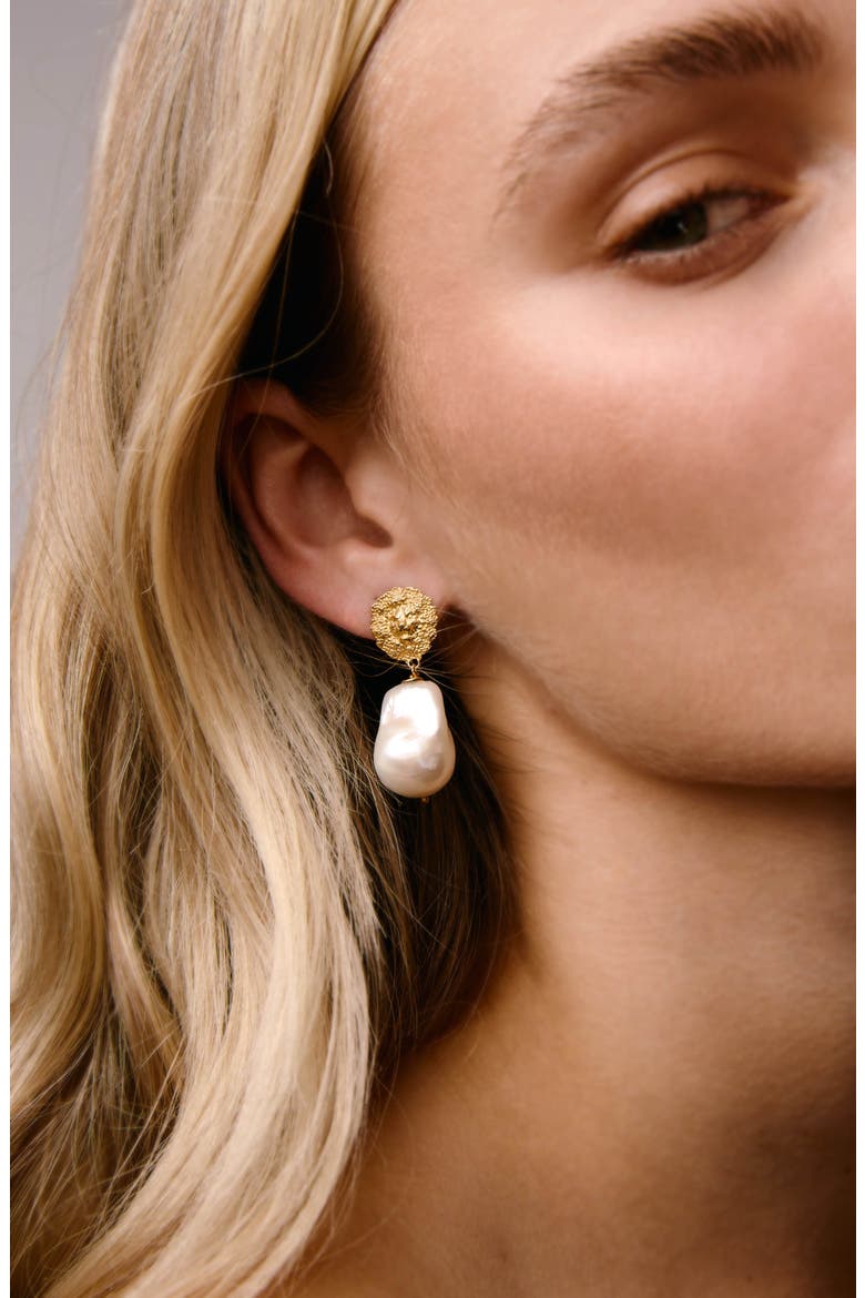 Lion Pearl Drop Earrings, Alternate, color, Gold