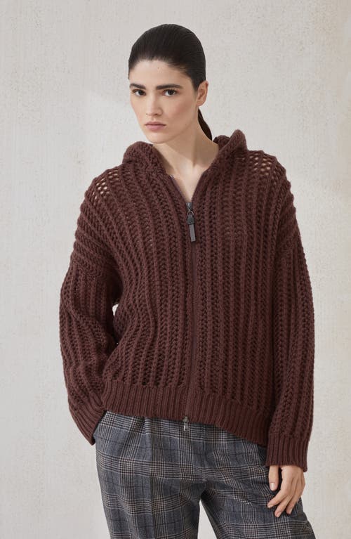 Brunello Cucinelli Ribbed Openwork Cardigan In Brown