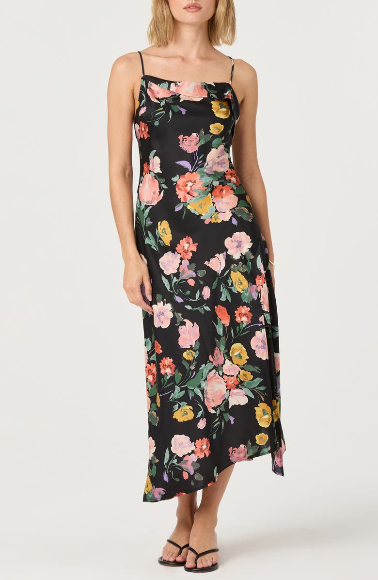 ASTR the Label Cowl Neck Slipdress, Main, color, Black Multi Floral
