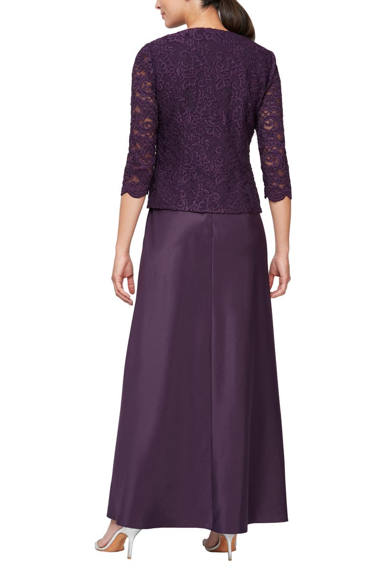 Embroidered Lace Mock Two-Piece Gown with Jacket, Alternate, color, EGGPLANT