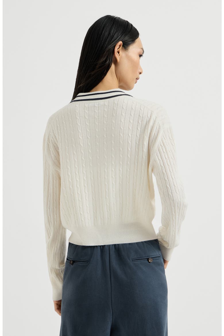 Cashmere cable knit polo shirt with logo, Alternate, color, Milk