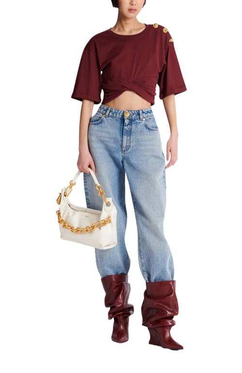 Balmain Medium Sync Bag In Calfskin Leather In White