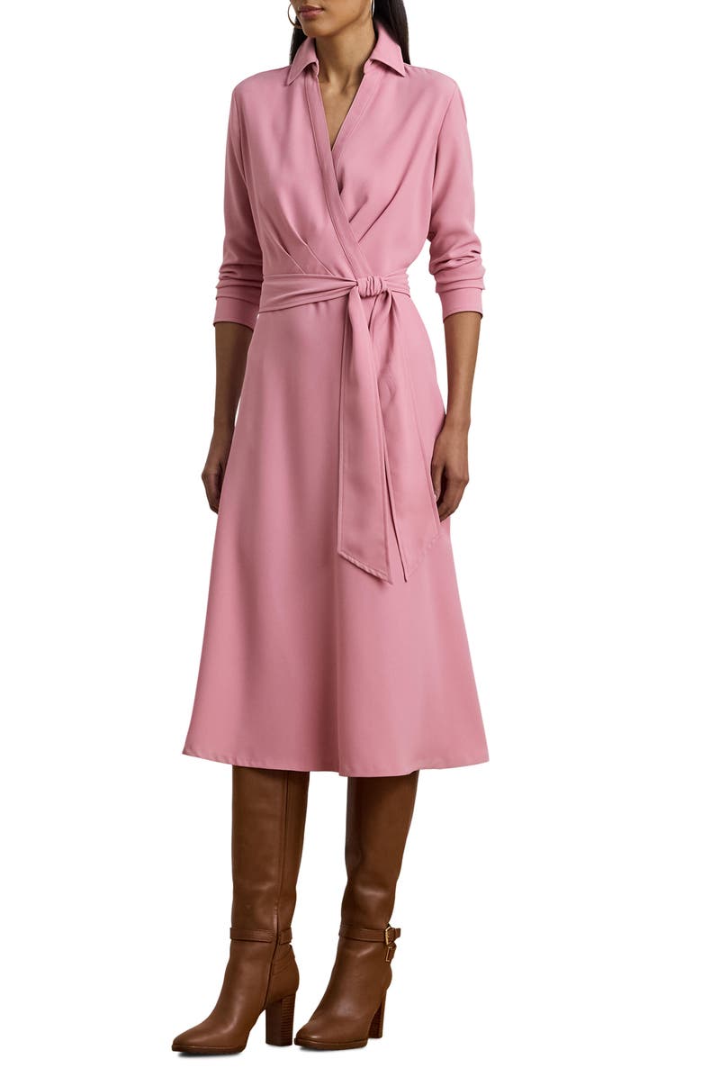 Lauren Ralph Lauren Surplice Long Sleeve Georgette Midi Shirtdress, Main, color, 