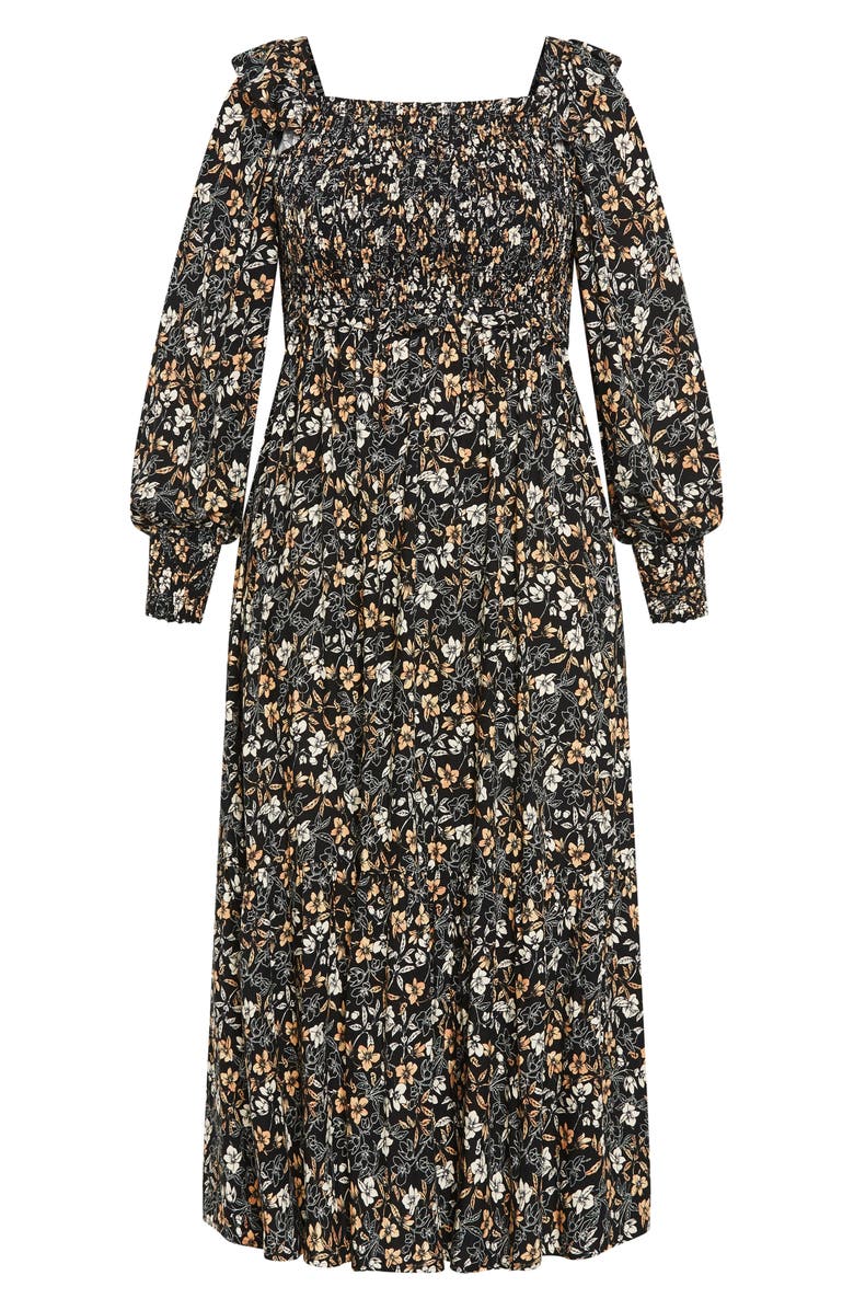 City Chic Emilie Smocked Bodice Long Sleeve Maxi Dress, Alternate, color, 