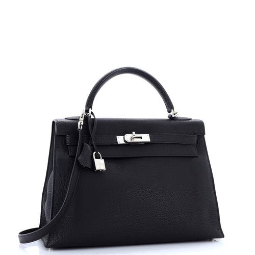 Pre-owned Hermes  Hermes Kelly Handbag Black Togo With Palladium Hardware 32 In Black