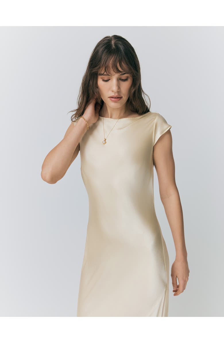 Ghost London Averie Boat Neck Satin Maxi Dress, Alternate, color, Buttermilk