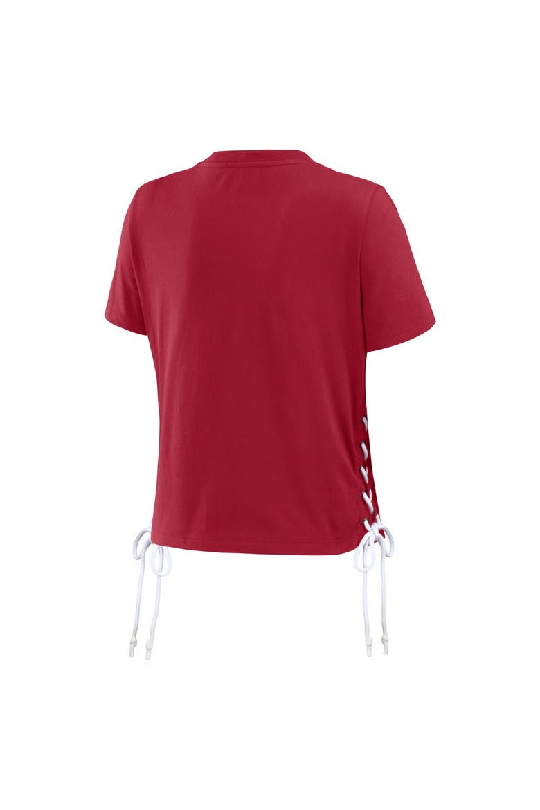 Women's WEAR by Erin Andrews Crimson Alabama Crimson Tide Side Lace-Up Modest Crop T-Shirt, Alternate, color, Crimson