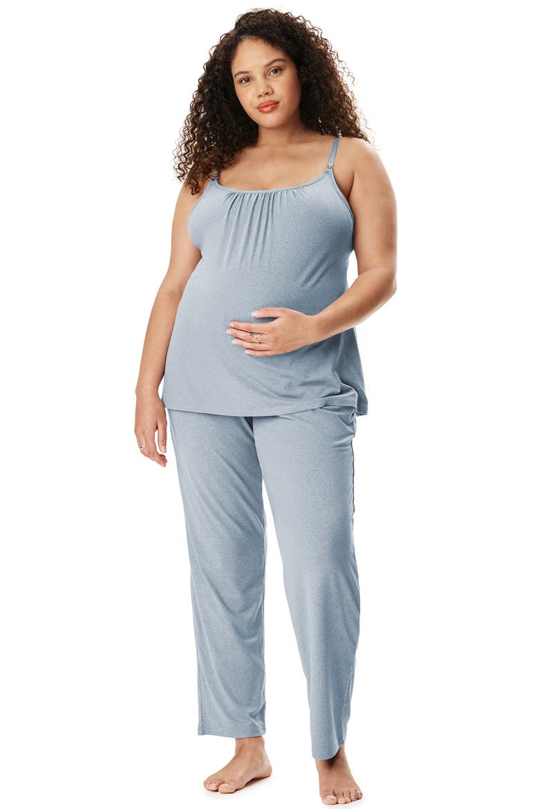 Motherhood Women's Maternity Sleeveless Swing Nursing Cami with Foldover Waistband Pant Sleep Set, Alternate, color, Grey