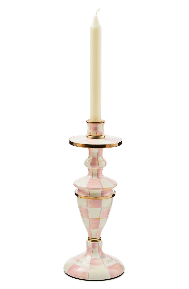 MACKENZIE CHILDS Medium Rosy Check Candlestick Holder, Alternate, color, Rosy