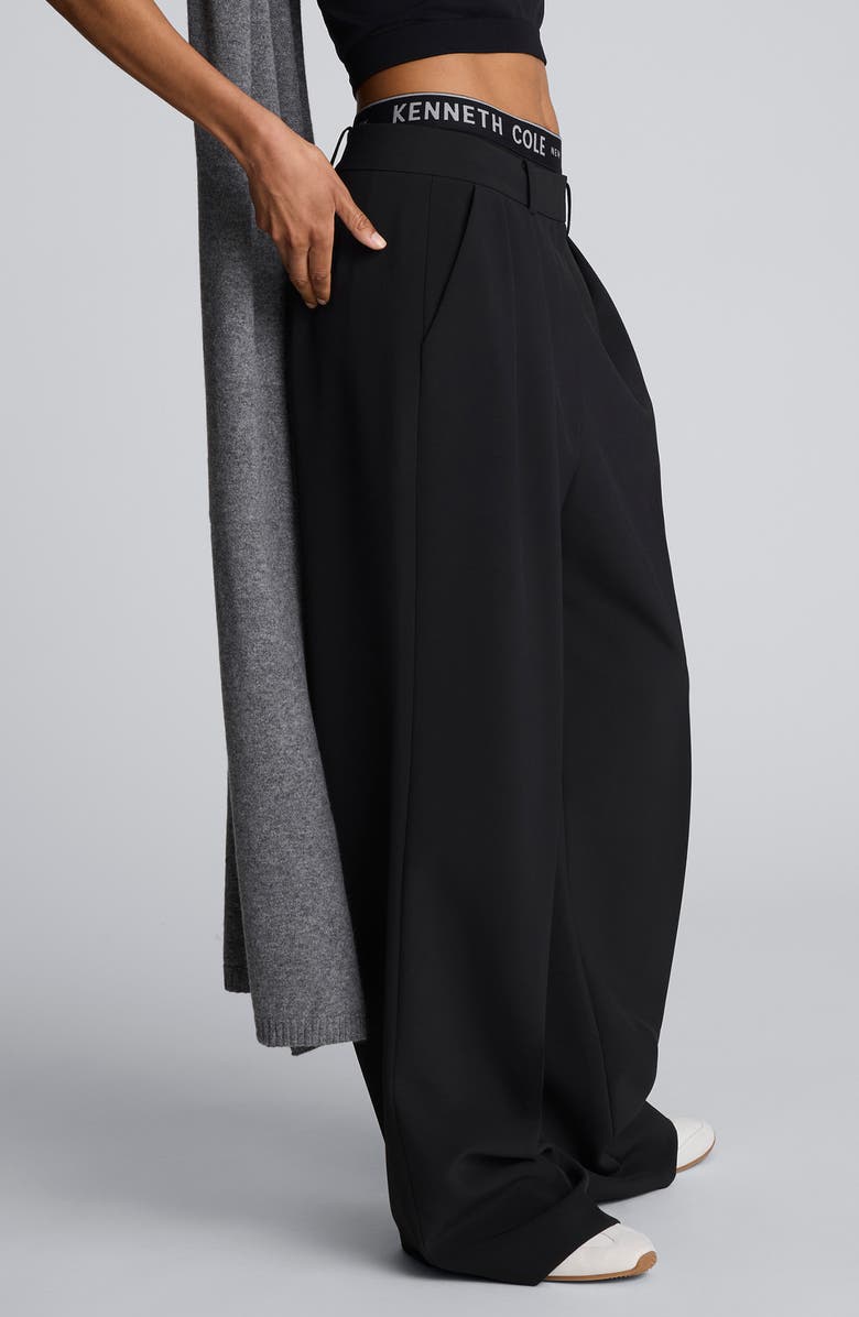 Kenneth Cole Double Pleat High Waist Wide Leg Pants, Alternate, color, Black
