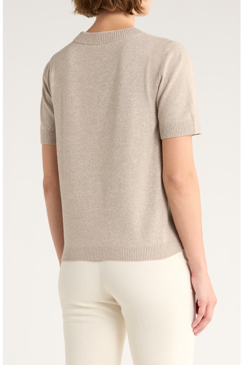 Contrast Detail Short Sleeve Sweater, Alternate, color, LIGHT HEATHER TAUPE