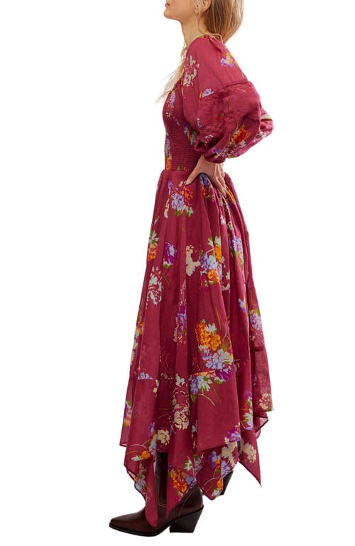 Free People Morning Glory Floral Smocked Long Sleeve Maxi Dress In Earth Red Combo