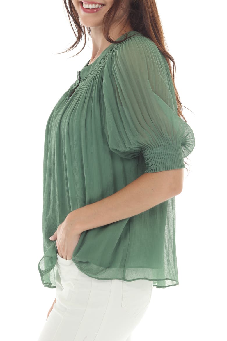 Pleated Puff Sleeve Top, Alternate, color, OLIVE