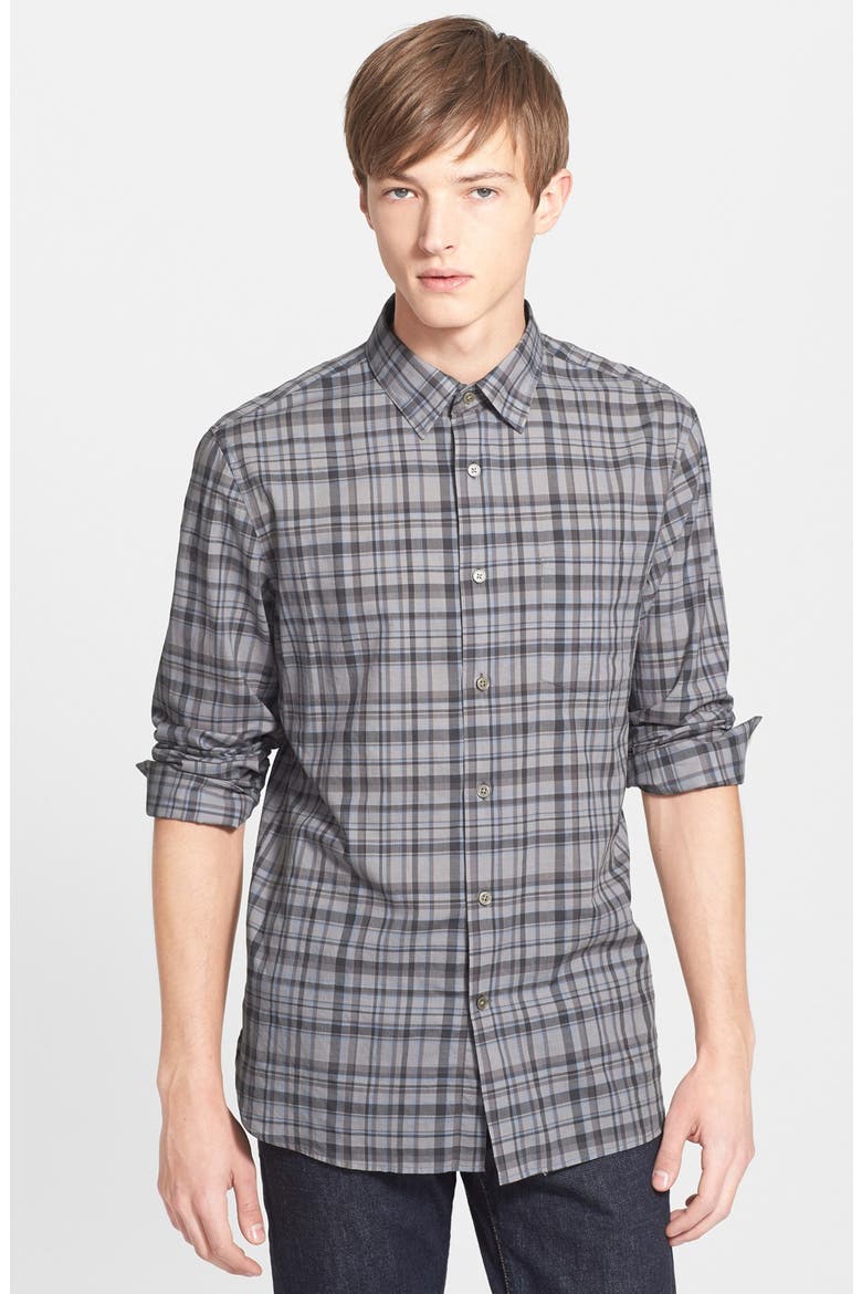 Slim Fit Plaid Sport Shirt, Main, color, SHARK