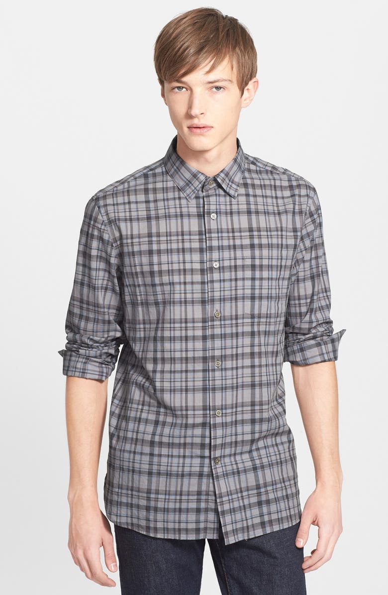 John Varvatos Star USA Slim Fit Plaid Sport Shirt, Main, color, Shark
