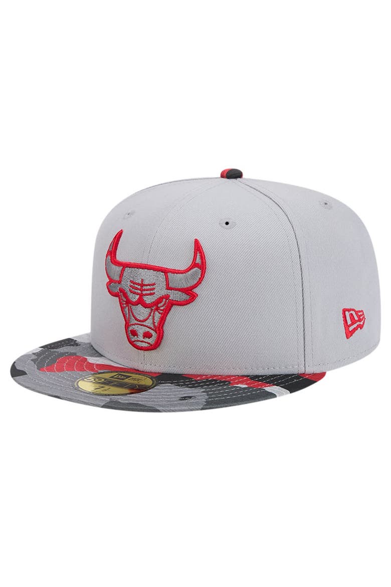 Men's New Era Gray Chicago Bulls Active Color Camo Visor 59FIFTY Fitted Hat, Main, color, Gray