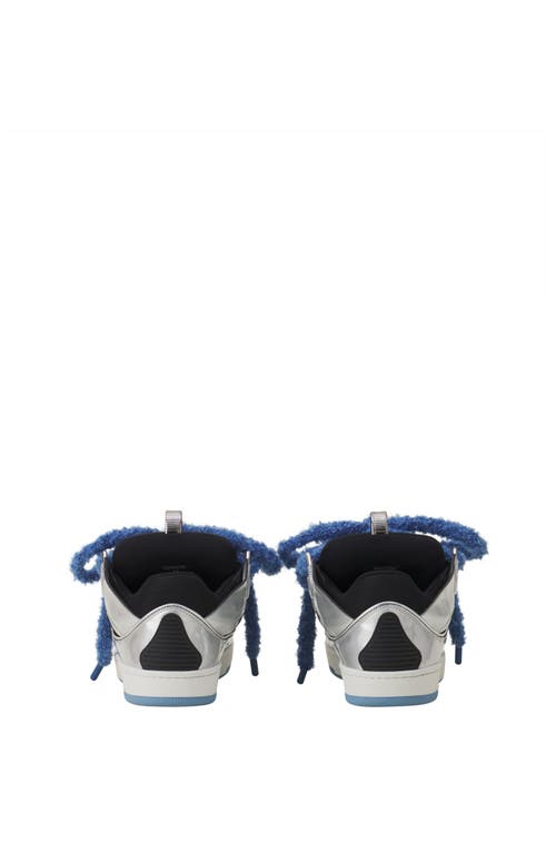 Lanvin Curb Metallic Leather Sneakers With Mesh Laces Shoes In Silver