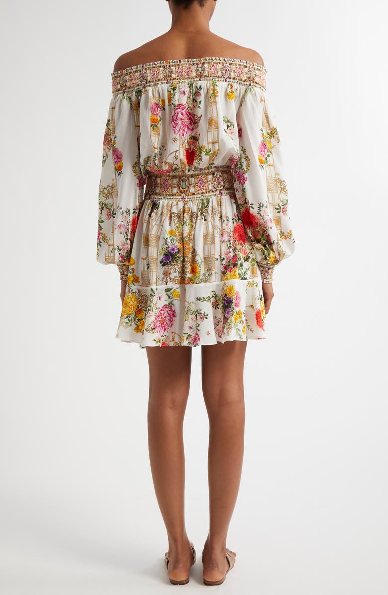 Camilla Egyptian Rose Print Off the Shoulder Long Sleeve Silk Crepe Minidress, Alternate, color, 