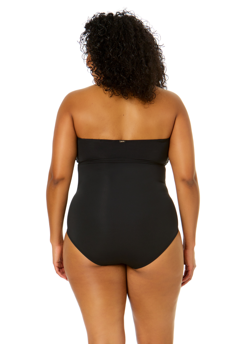 Women's Plus Palm Chic Twist Front Shirred One Piece Swimsuit, Alternate, color, Black