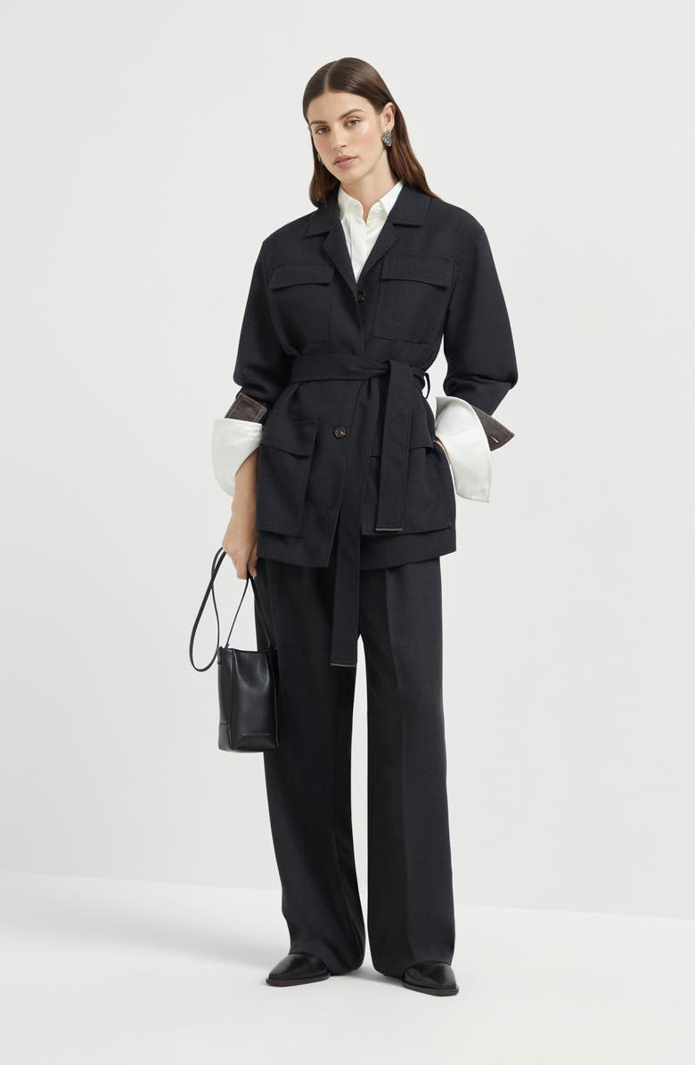 Brunello Cucinelli Fluid twill blazer, Alternate, color, Lignite Grey