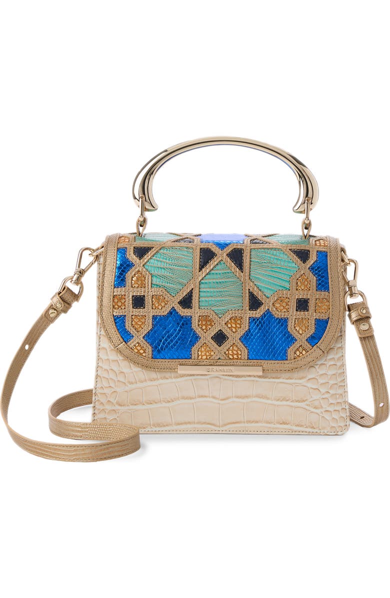 Brahmin Small Hallie Embossed Leather Top Handle Bag, Alternate, color, Ivory Multi