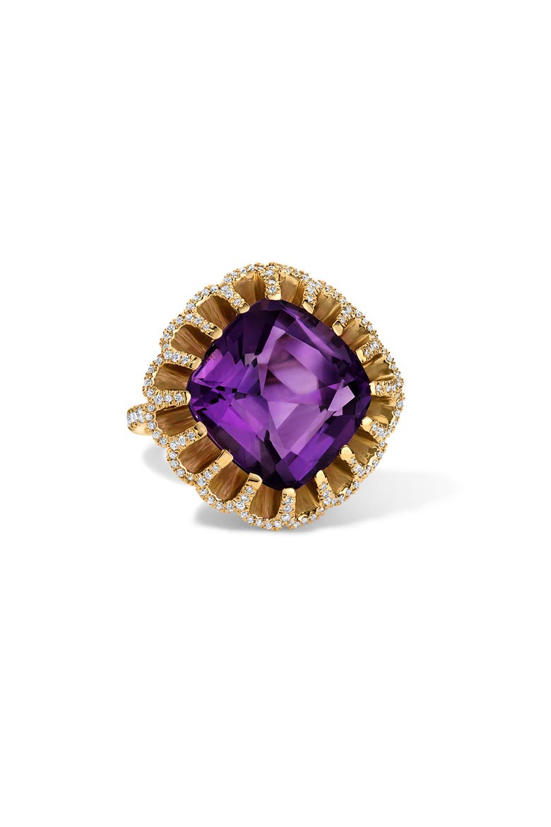 Floating Amethyst & Diamond Pavé Cocktail Ring, Alternate, color, 18K YELLOW GOLD