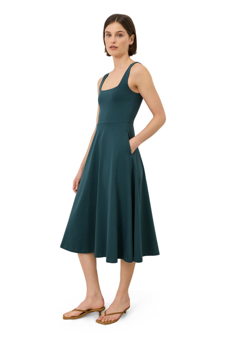 Fit & Flare Square Neck Dress Made With Organic Cotton, Alternate, color, Deep Aqua