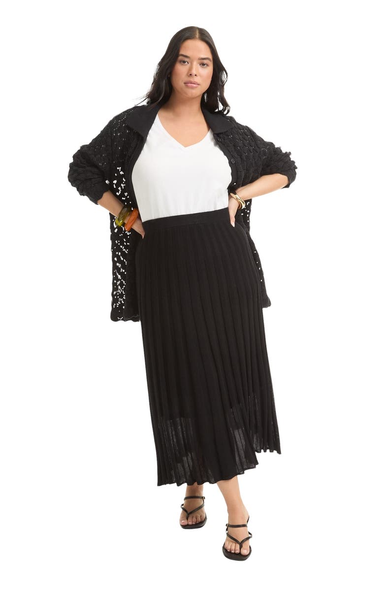 June + Vie Pleated Midi Skirt, Main, color, Black Onyx