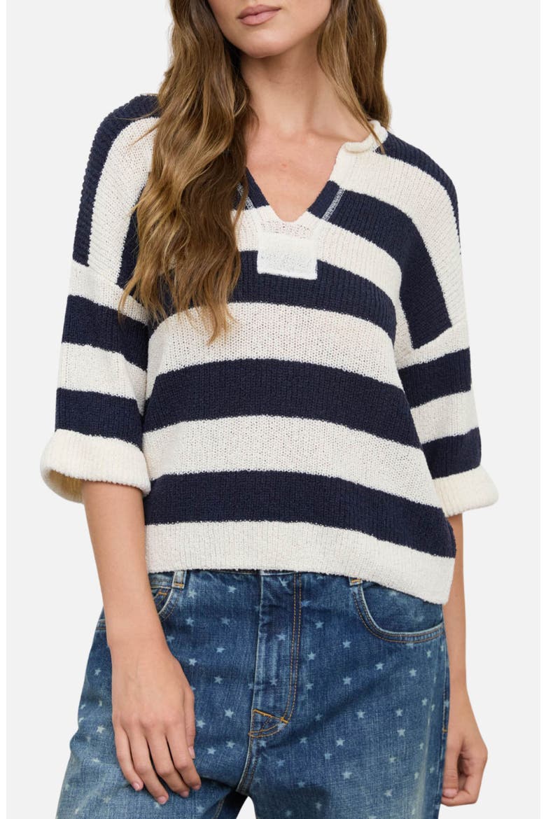 Stripe Short Sleeve Sweater, Main, color, NAVY