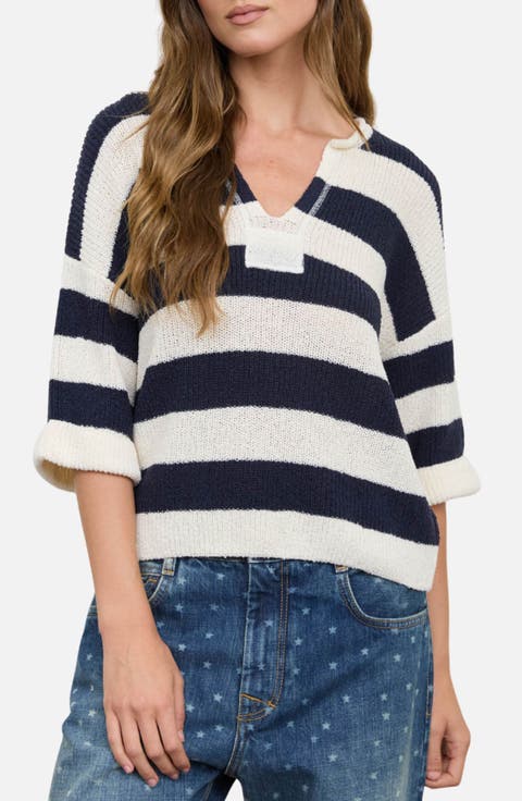 Stripe Short Sleeve Sweater