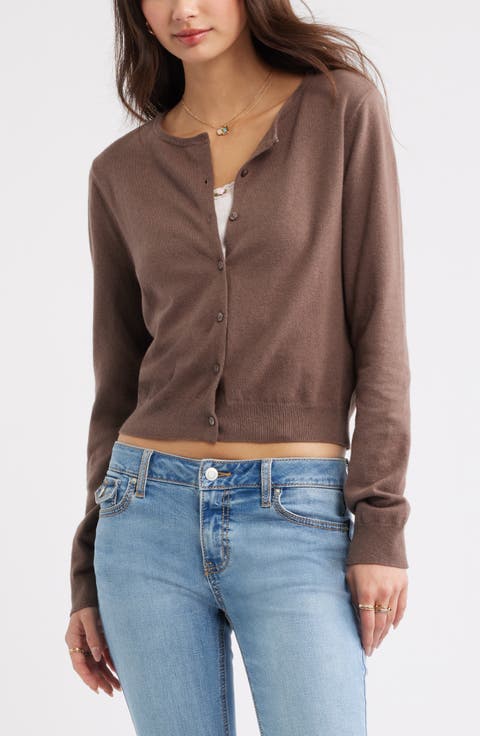 Crewneck Cotton Blend Cardigan