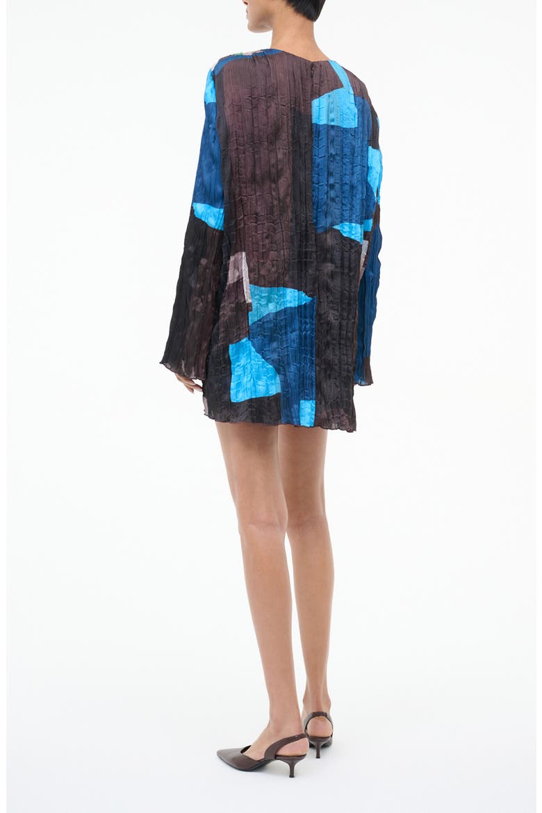 Kona Colorblock Long Sleeve Crinkle Satin Minidress, Alternate, color, BLUE PRISM