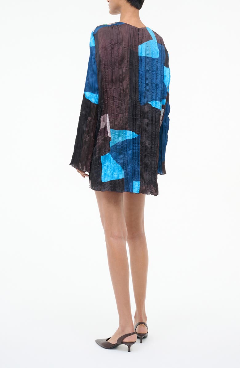 STAUD Kona Colorblock Long Sleeve Crinkle Satin Minidress, Alternate, color, Blue Prism