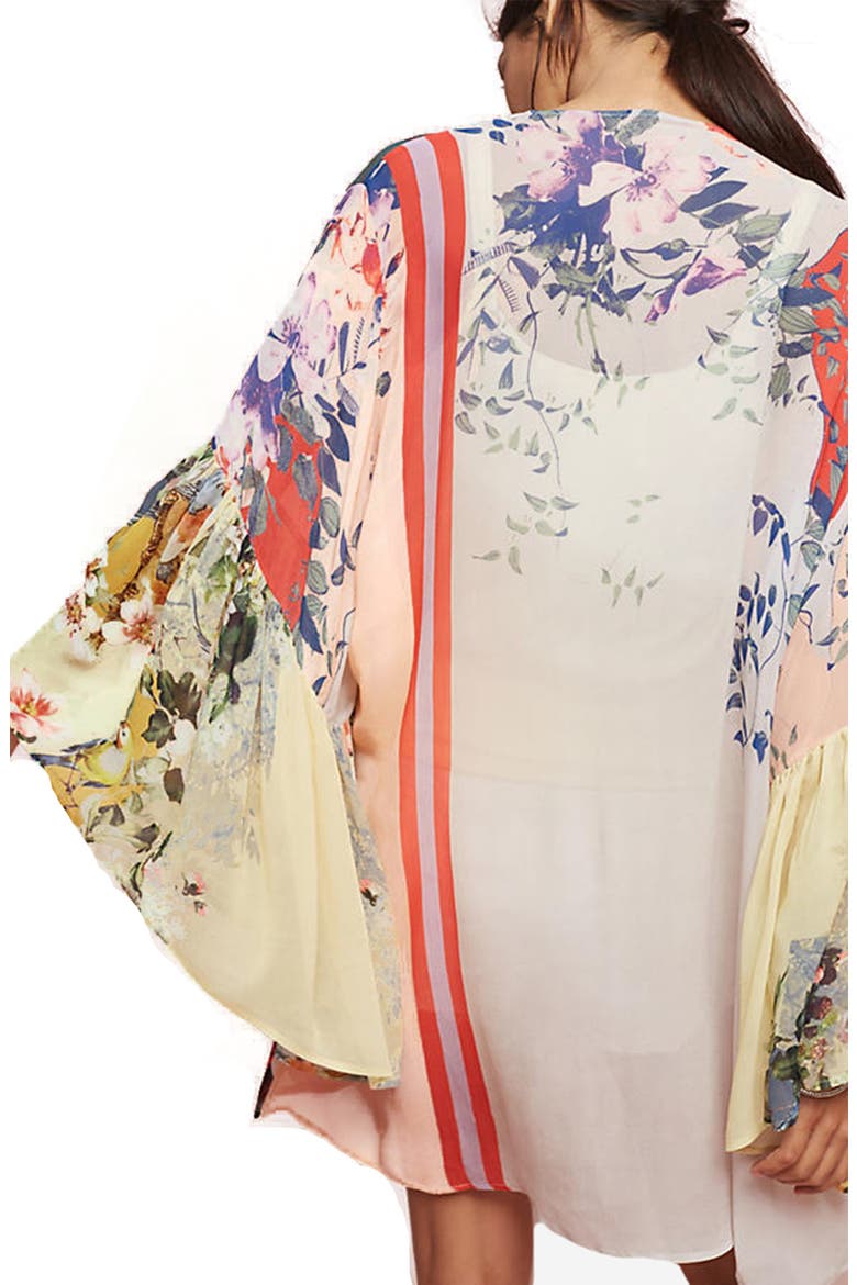 Mystical Garden Floral Print Bell Sleeve Ruana, Alternate, color, RED MULTI