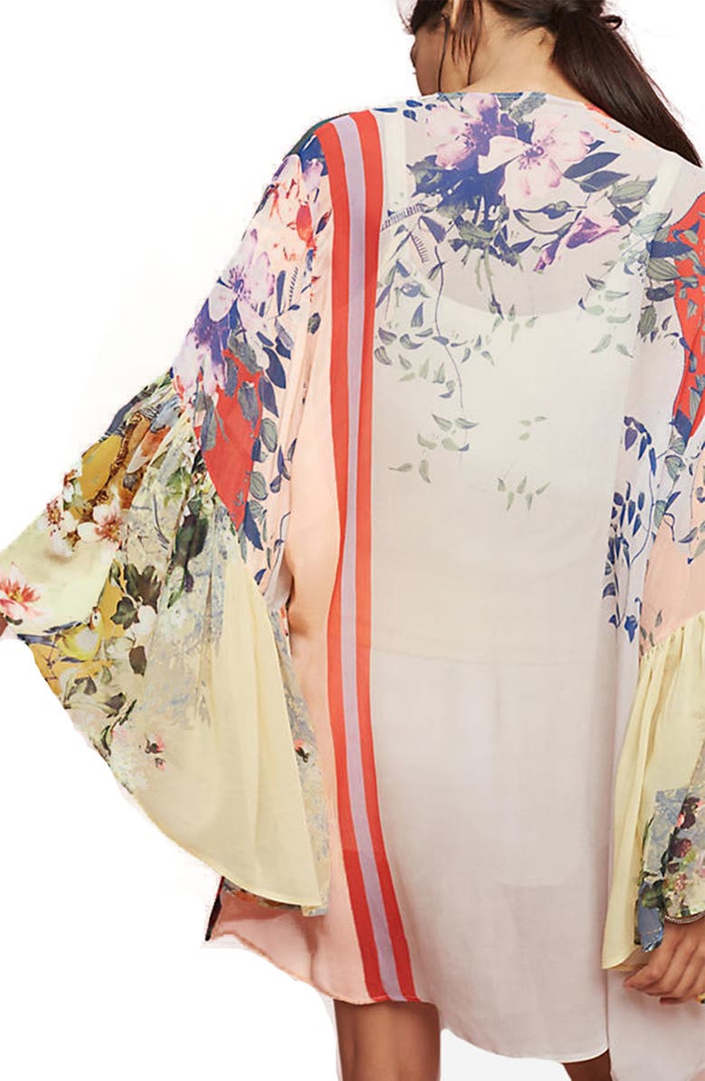 SAACHI Mystical Garden Floral Print Bell Sleeve Ruana, Alternate, color, Red Multi