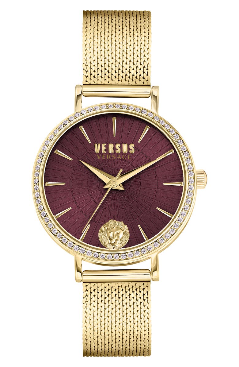 VERSUS Versace Mar Vista Crystal Mesh Strap Watch, 34mm, Main, color, Gold