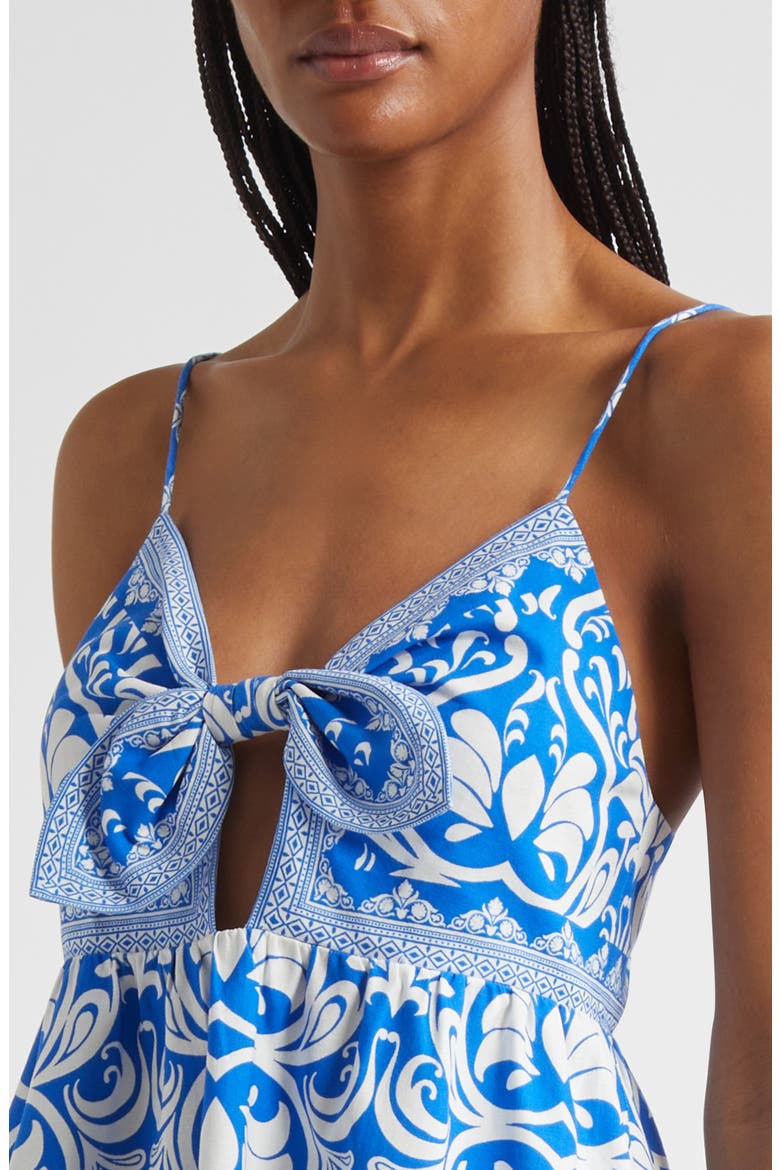 Melvina Bow Detail Mixed Print Linen Blend Minidress, Alternate, color, SOIREE TRUEBLUE