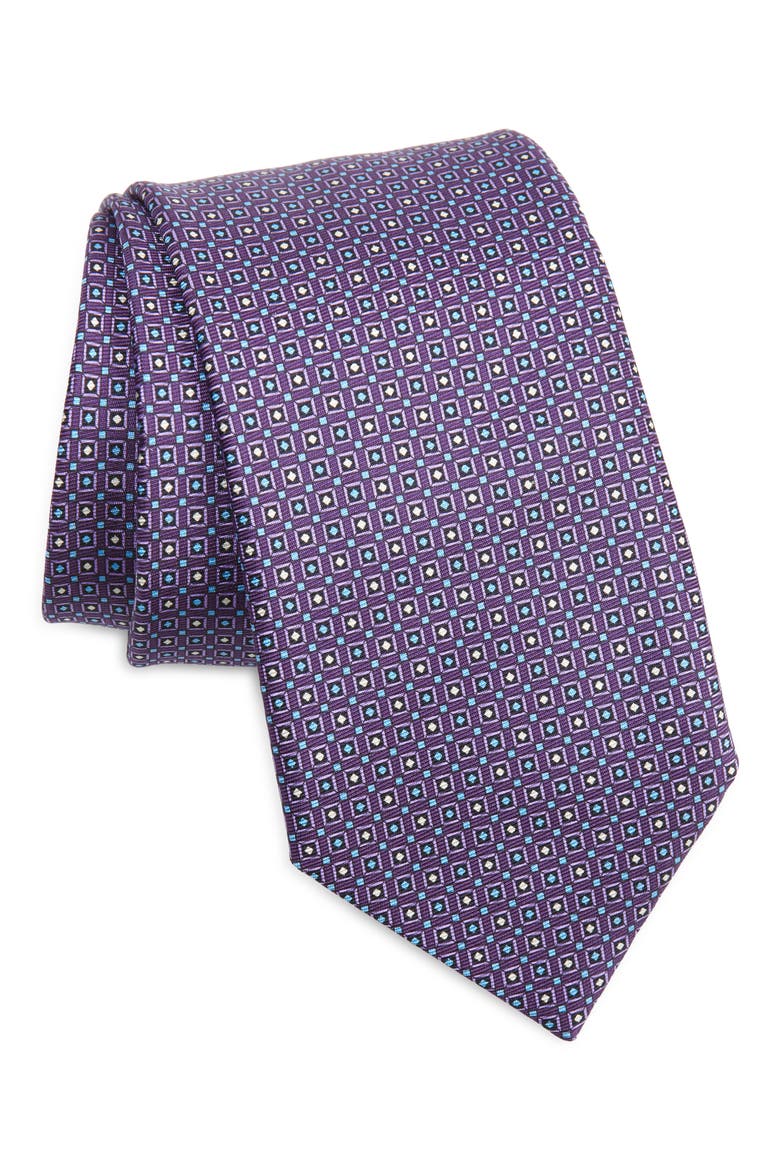 Geometric Silk Tie, Main, color, MED PURPLE FAN