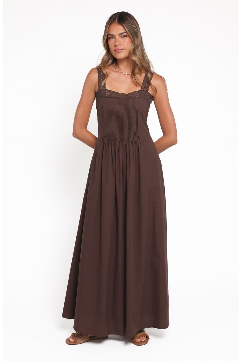 Alandra Pintuck Pleat Cotton Maxi Dress, Alternate, color, BROWN