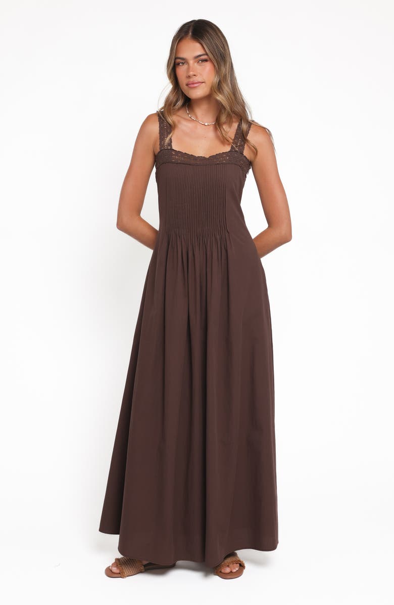 Petal & Pup Alandra Pintuck Pleat Cotton Maxi Dress, Alternate, color, Brown
