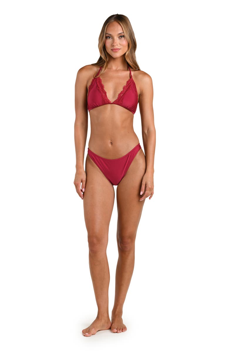 L'AGENCE Annabelle Lace Trim Triangle Bikini Top, Alternate, color, Black Cherry