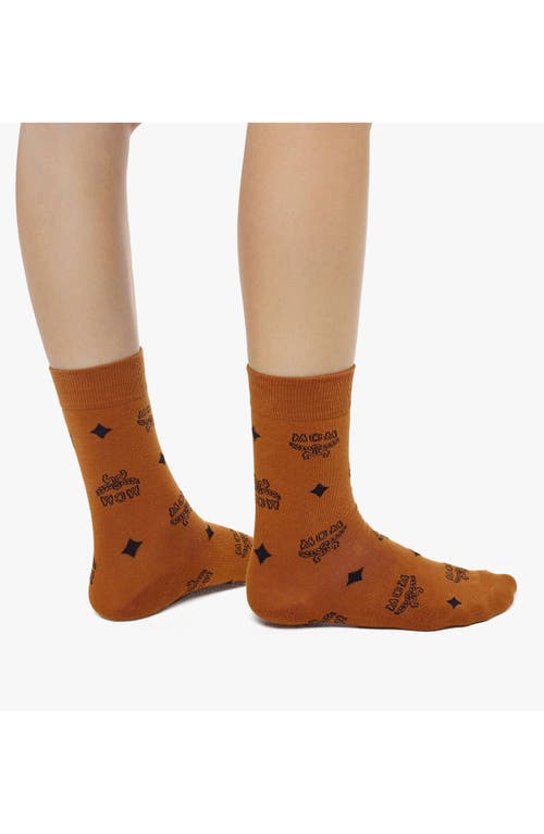 Mcm Monogram Knit Socks In Cognac