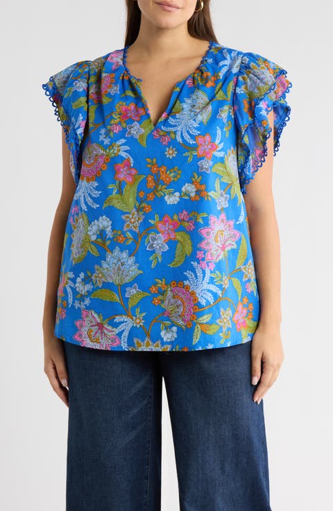 Sunlit Floral Print Ruffle Top (Plus)