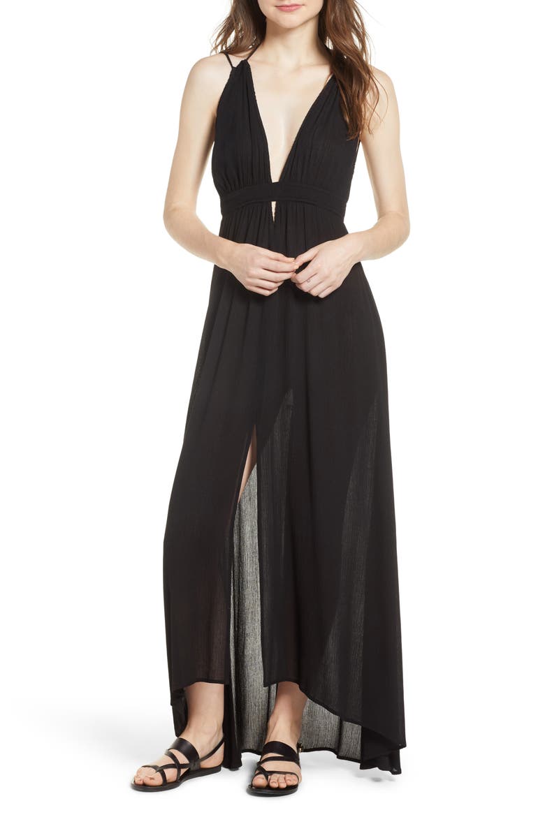 Gauze Crinkle Maxi Dress, Main, color, BLACK