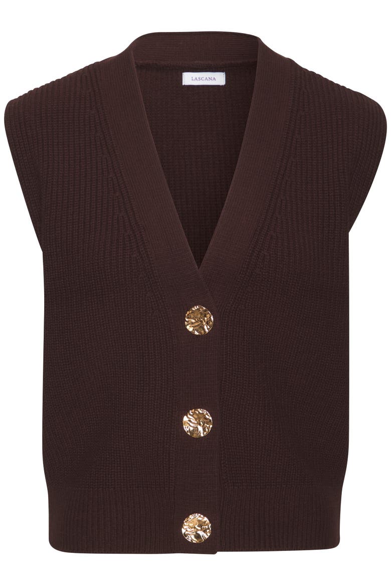 Button Detail Sweater Vest, Alternate, color, Brown