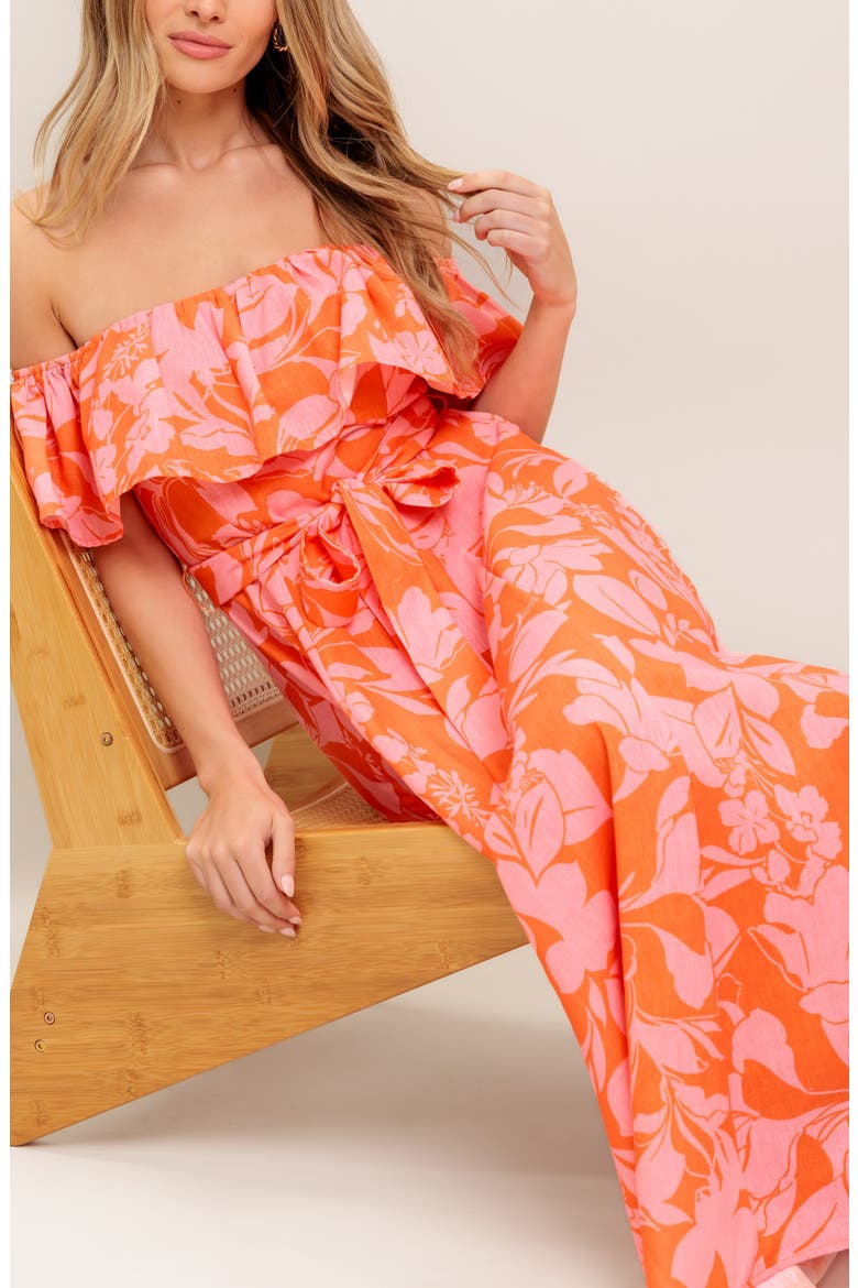 Floral Off the Shoulder Short Sleeve Maxi Dress, Alternate, color, ORANGE
