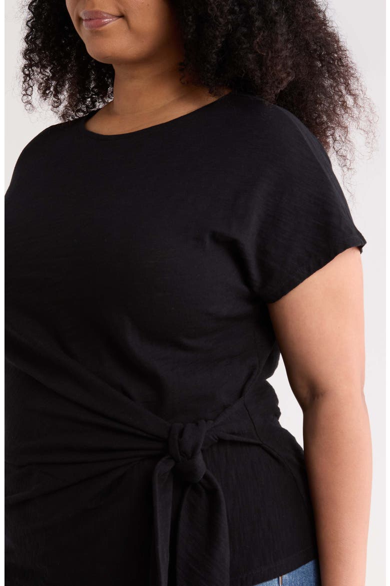 Drop Shoulder Tie Front Top, Alternate, color, BLACK