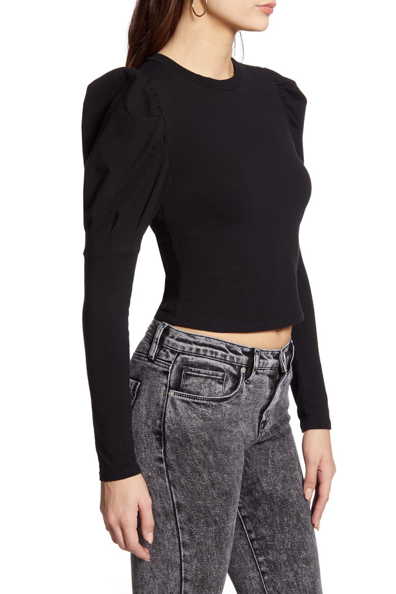 Puff Shoulder Crop Tee, Alternate, color, BLACK