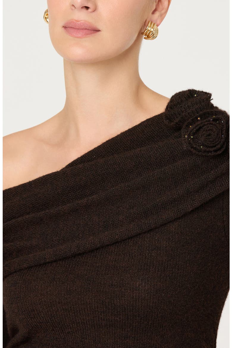 Fenia Embellished One Shoulder Sweater, Alternate, color, DARK BROWN